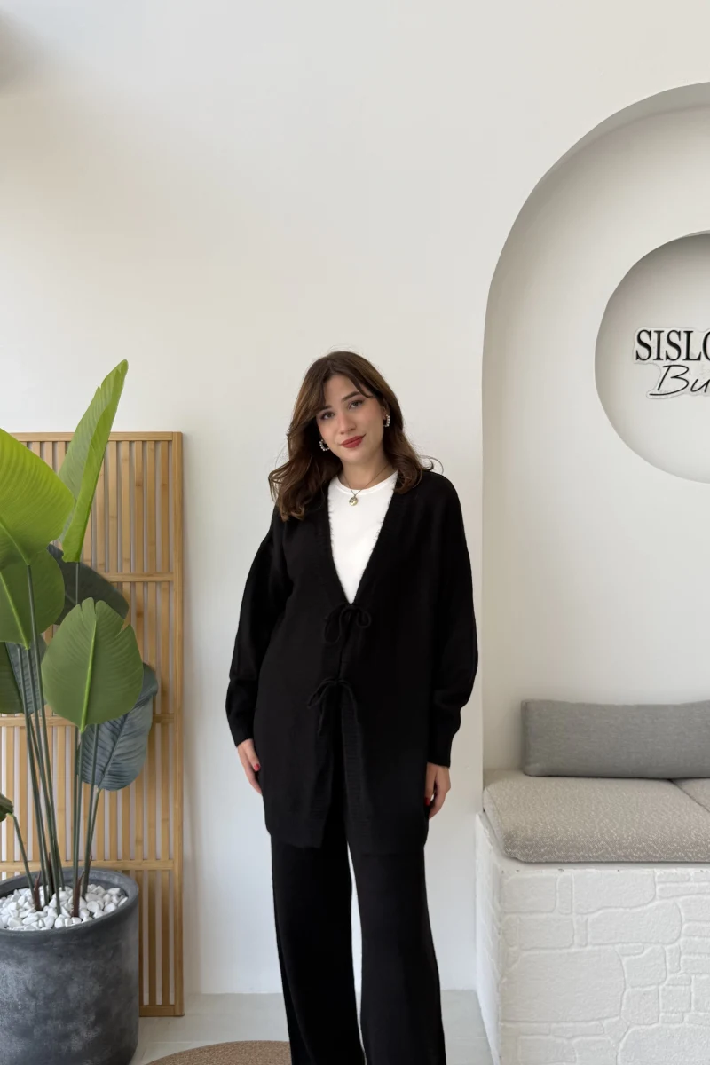 Eliora Çift Bağcıklı Triko Takım - Siyah