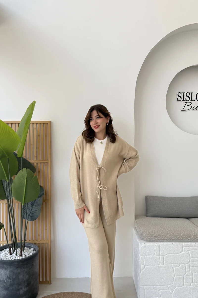 Eliora Çift Bağcıklı Triko Takım - Taş