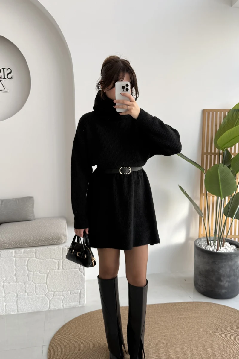 Ellarosa Boğazlı Elbise - Siyah - Kod: 5111