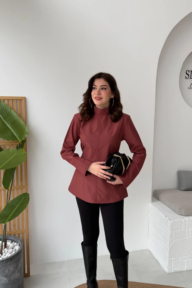 Ellıs Vatkalı Bağlamalı Tunik Gömlek - Kiremit - Kod: 26200