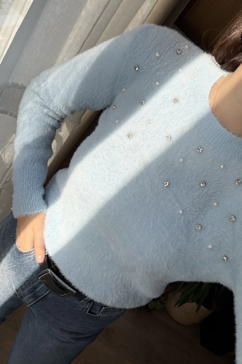 Emilie Taşlı Yumoş Kazak Mavi