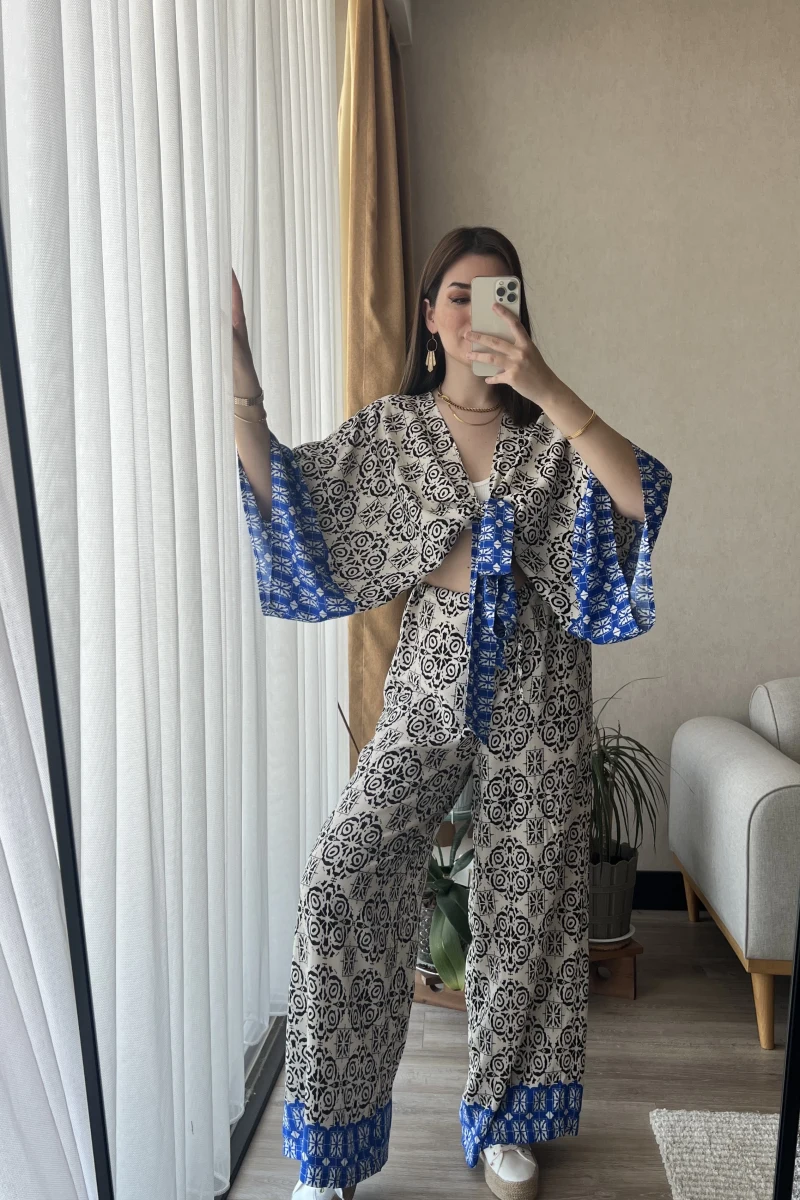 Etnik Desenli Lacivert İspanyol Takım