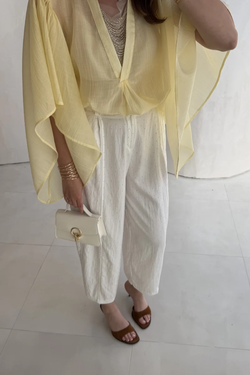 Etoile Dökümlü Taşlı Pantolon - Ekru - Kod: 51434