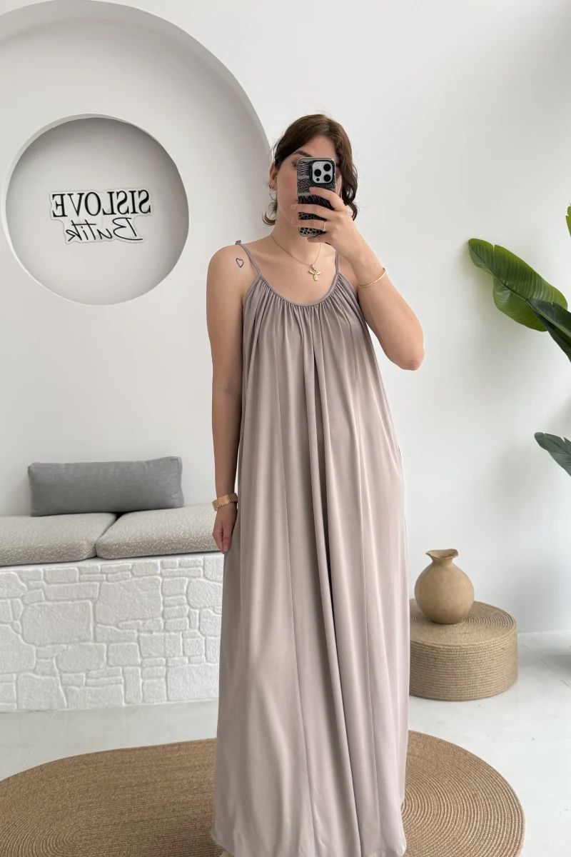 Fast Dökümlü Modal Elbise - Vizon - 3224