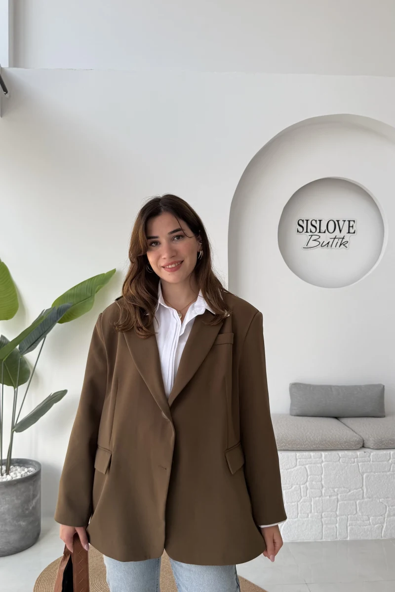 Faylinn Vatkalı Blazer Ceket - Kahverengi - Kod: 7437