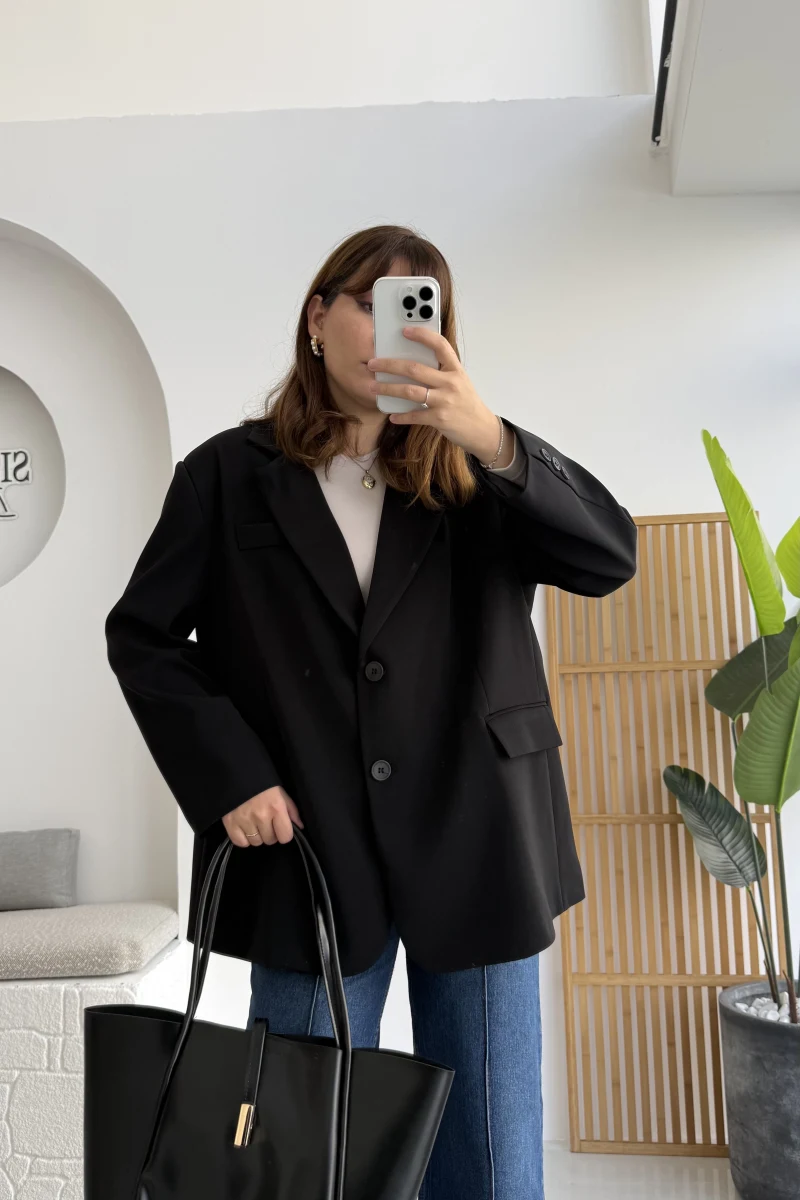 Faylinn Vatkalı Blazer Ceket - Siyah - Kod: 7437