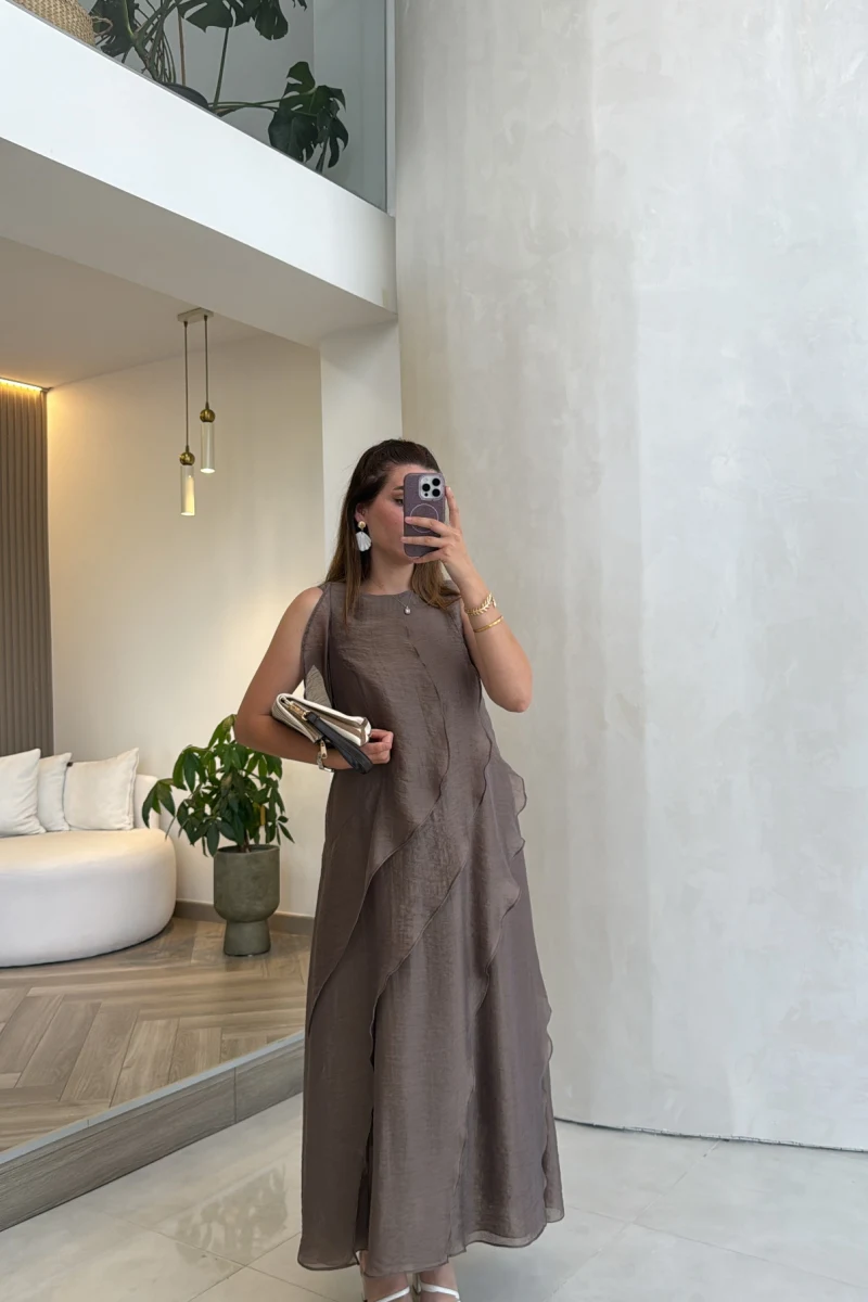 Felicity Astarlı Pelerin Elbise - Bronz - Kod: 3450