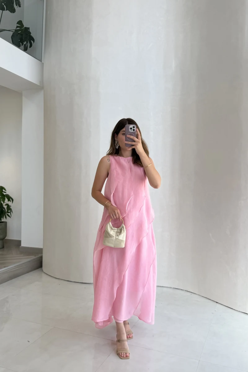 Felicity Astarlı Pelerin Elbise - Pembe - Kod: 3450