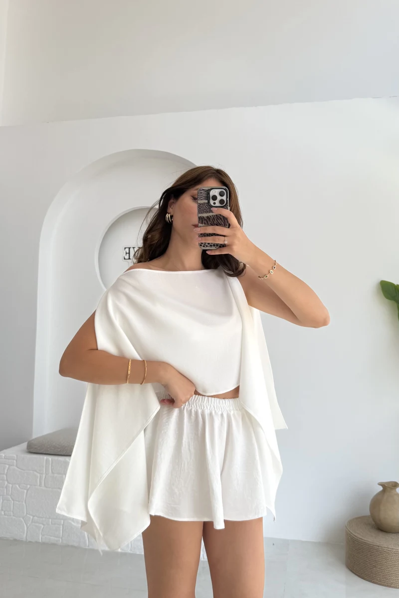 Fera Bluz Şort Takım - Beyaz - 8017