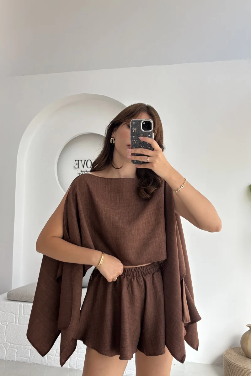 Fera Bluz Şort Takım - Kahve - 8017