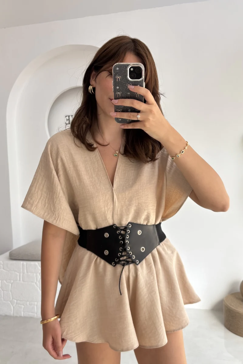 Fera Bluz Şort Takım - Krem - 8017