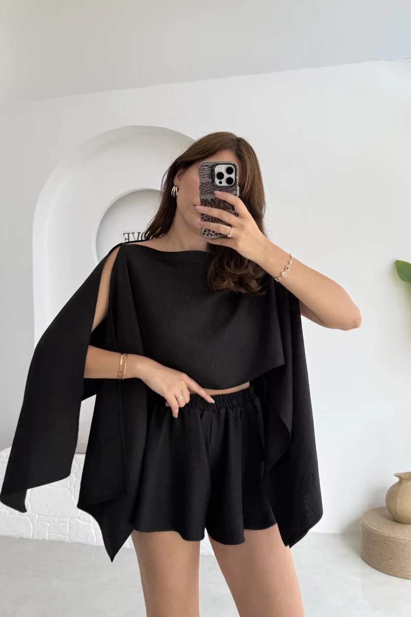 Fera Bluz Şort Takım - Siyah - 8017