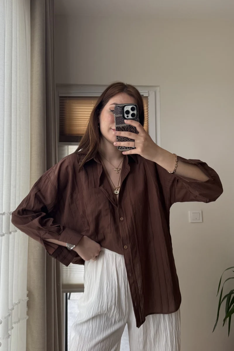 Firla Çizgi Desen Gömlek Acı Kahve