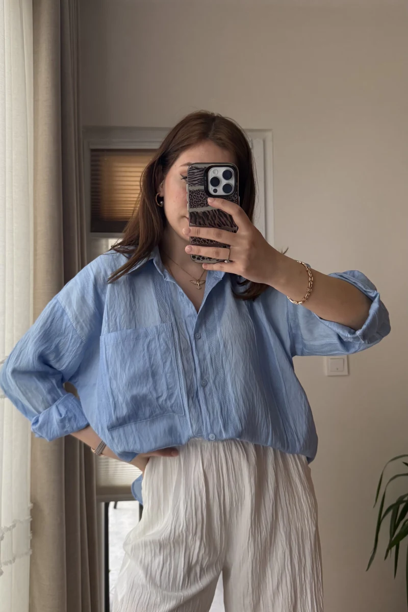 Firla Çizgi Desen Gömlek Bebe Mavisi