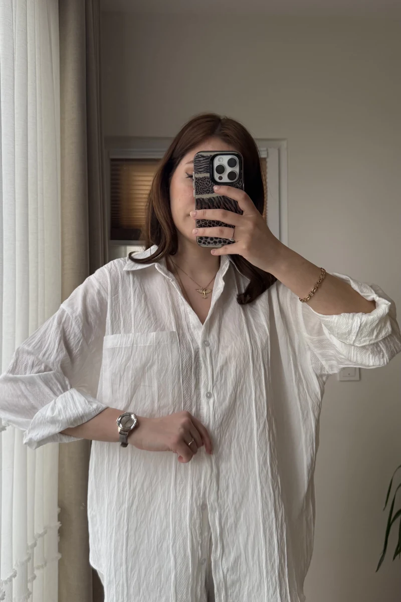 Firla Çizgi Desen Gömlek Beyaz