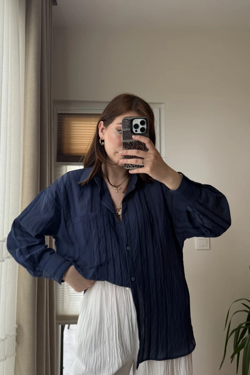 Firla Çizgi Desen Gömlek Lacivert