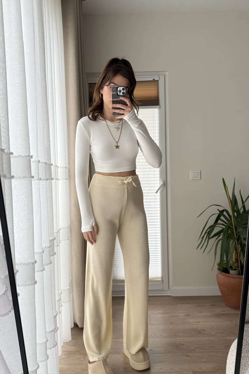 Fitili Triko Eşofman Altı Bej