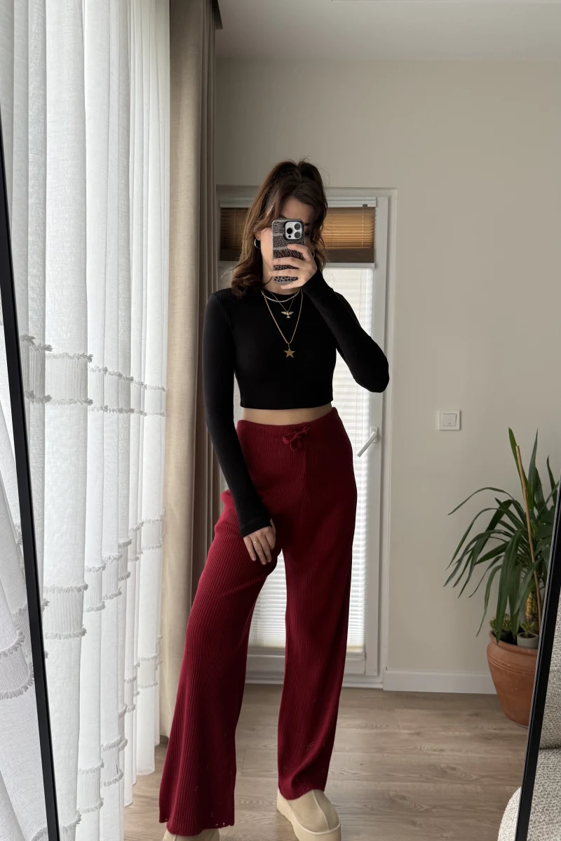 Fitili Triko Eşofman Altı Kırmızı