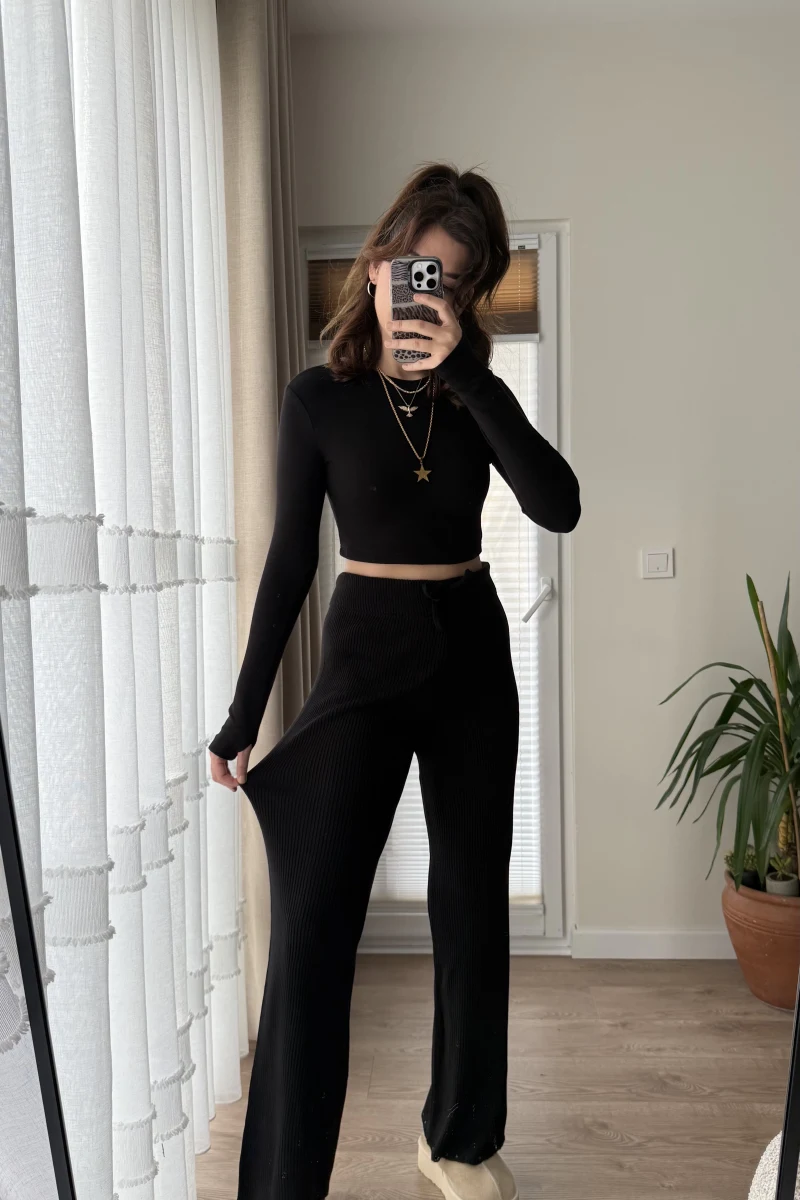 Fitili Triko Eşofman Altı Siyah