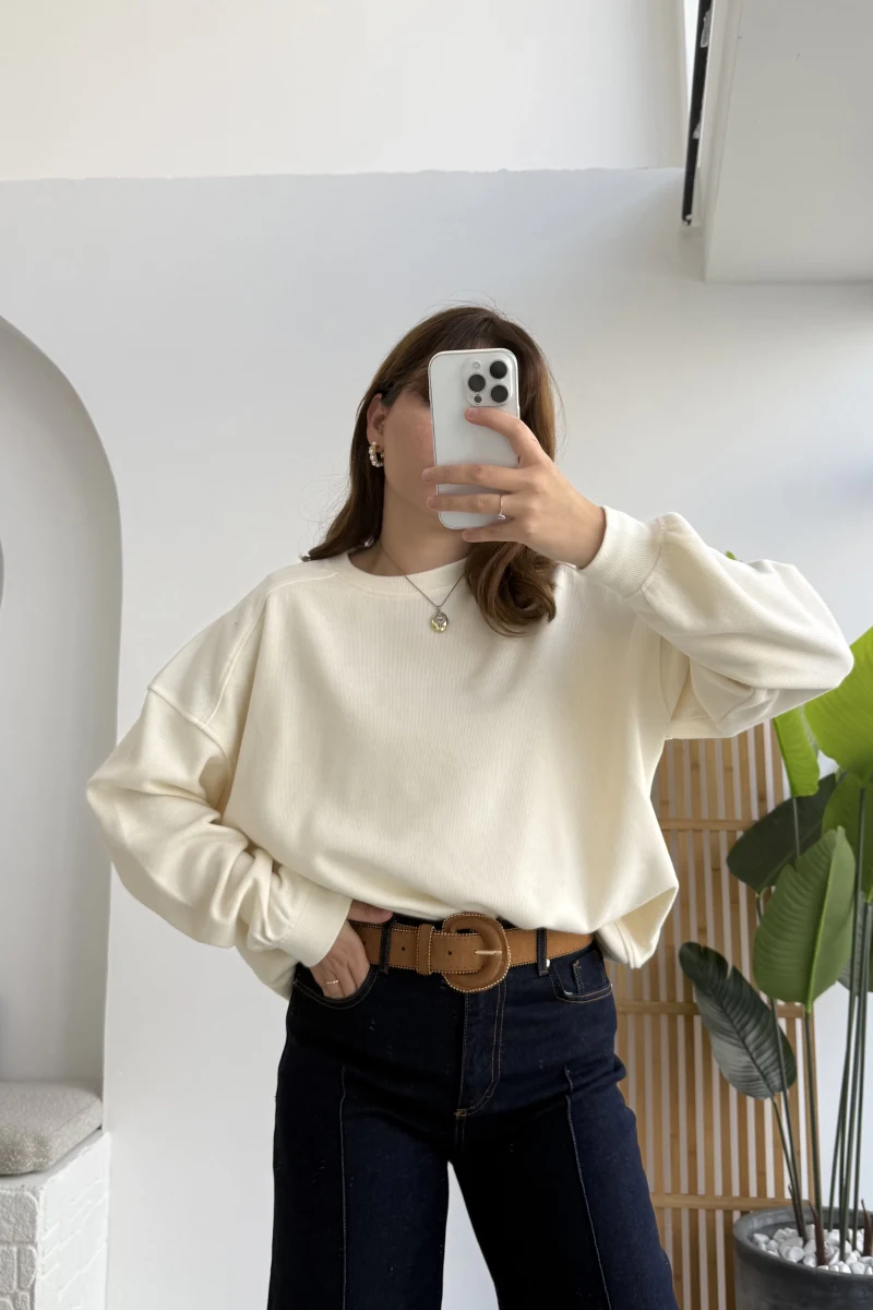 Fitilli Sweat - Ekru - Kod: 1053