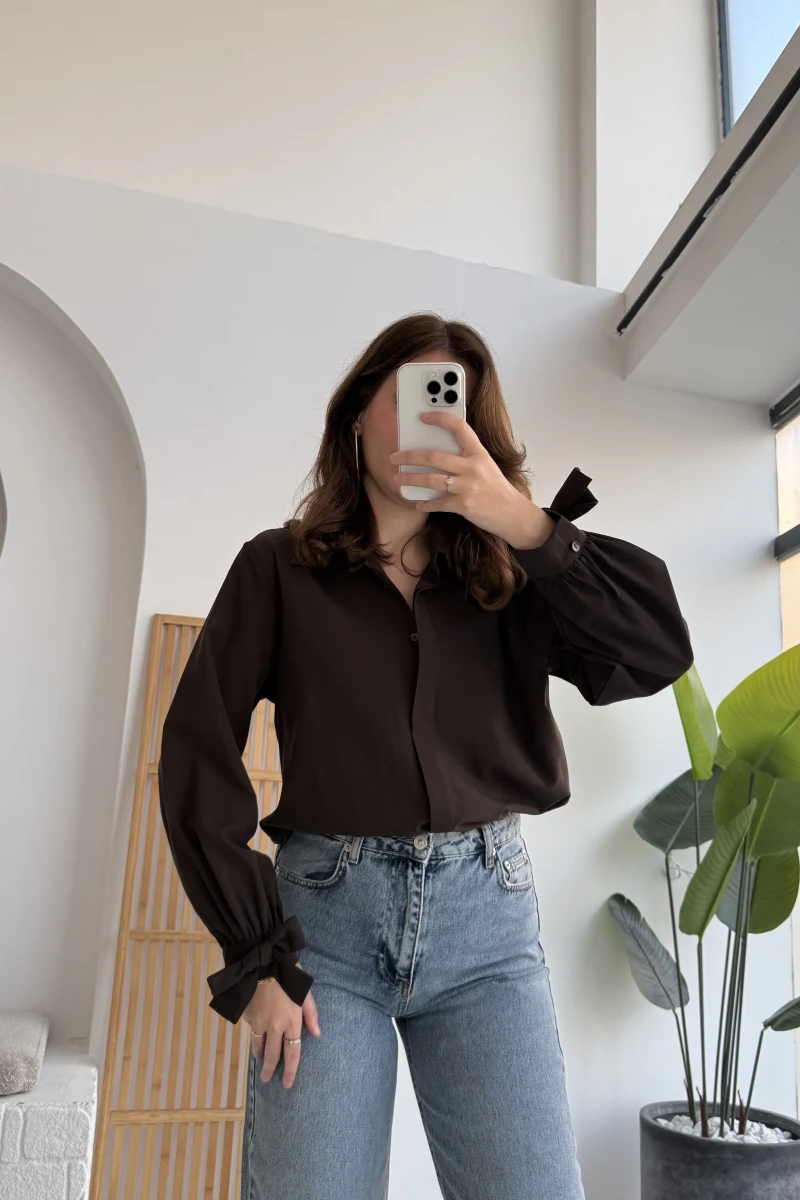 Fiyonk Detay Gömlek - Acı Kahve - KOD:2153