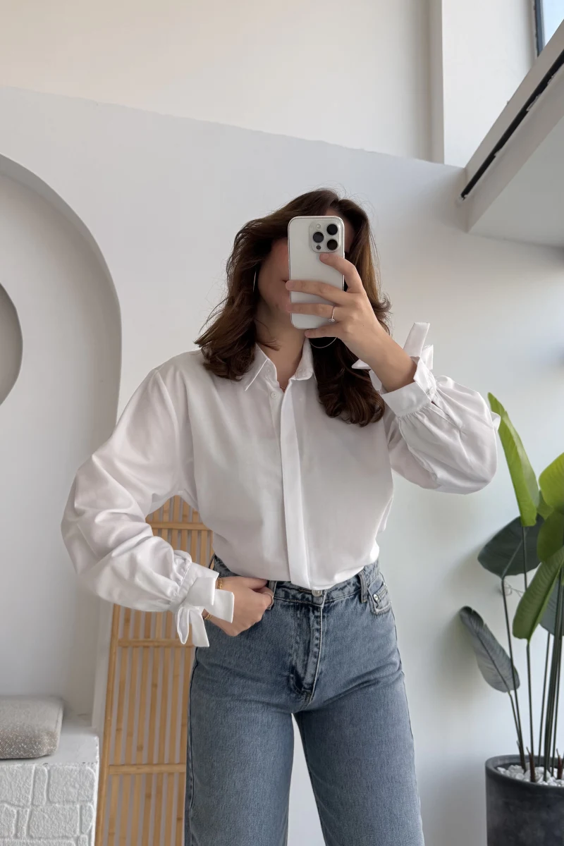 Fiyonk Detay Gömlek - Beyaz - KOD:2153