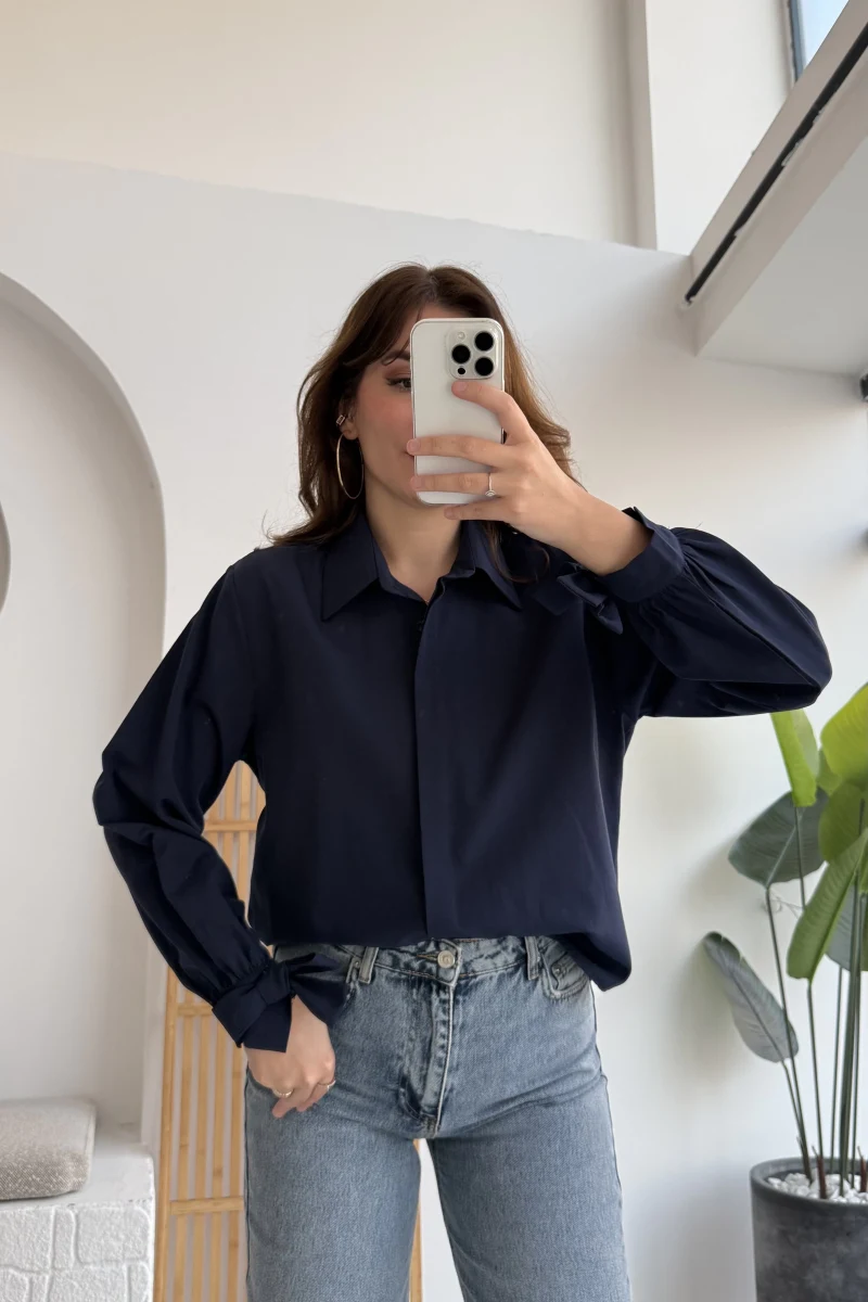 Fiyonk Detay Gömlek - Lacivert - KOD:2153