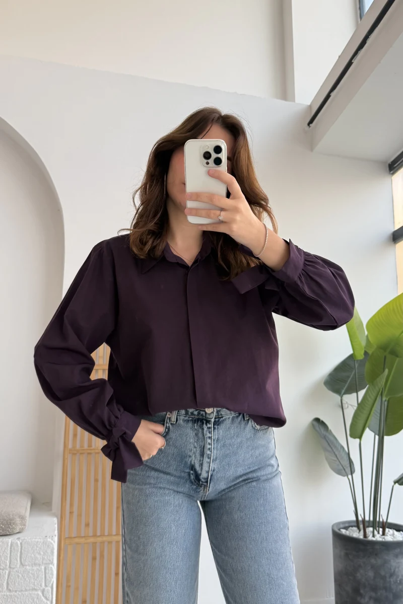 Fiyonk Detay Gömlek - Mürdüm - KOD:2153