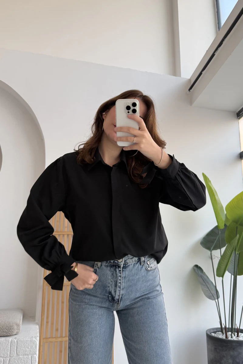 Fiyonk Detay Gömlek - Siyah - KOD:2153