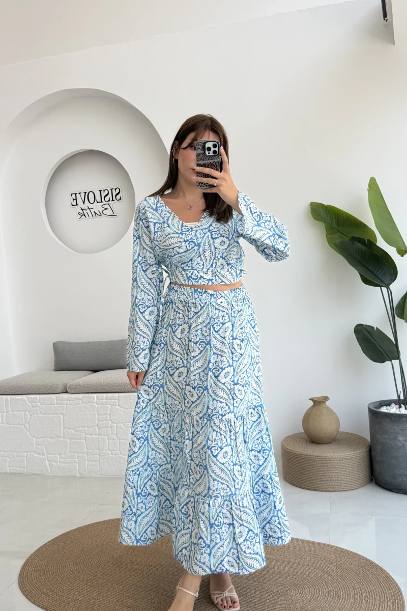 Flow Çiçekli Etekli Takım - 250474 - Mavi