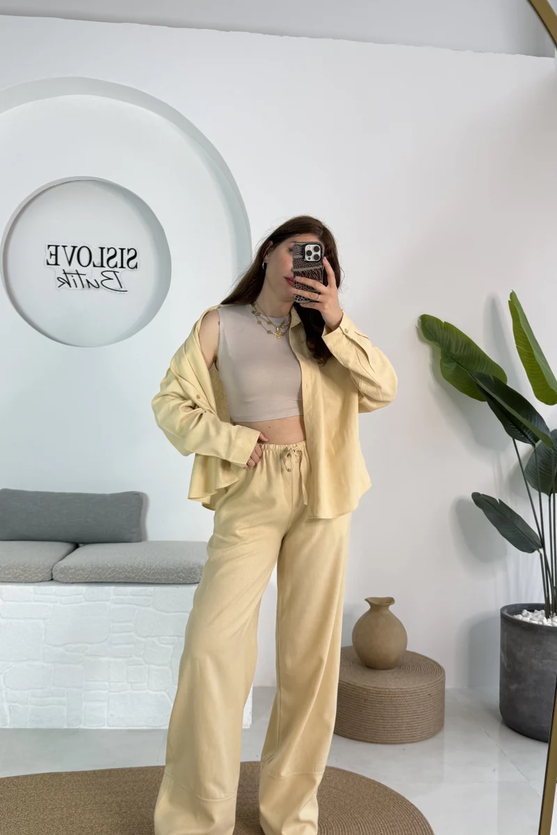 Flower Gömlek Pantolon Takım - Sarı