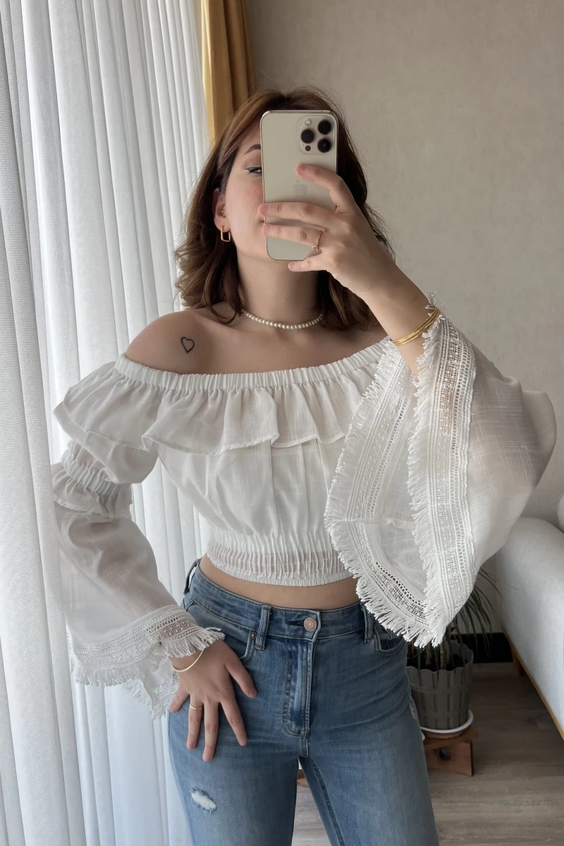 Fols Beyaz Tül Bluz