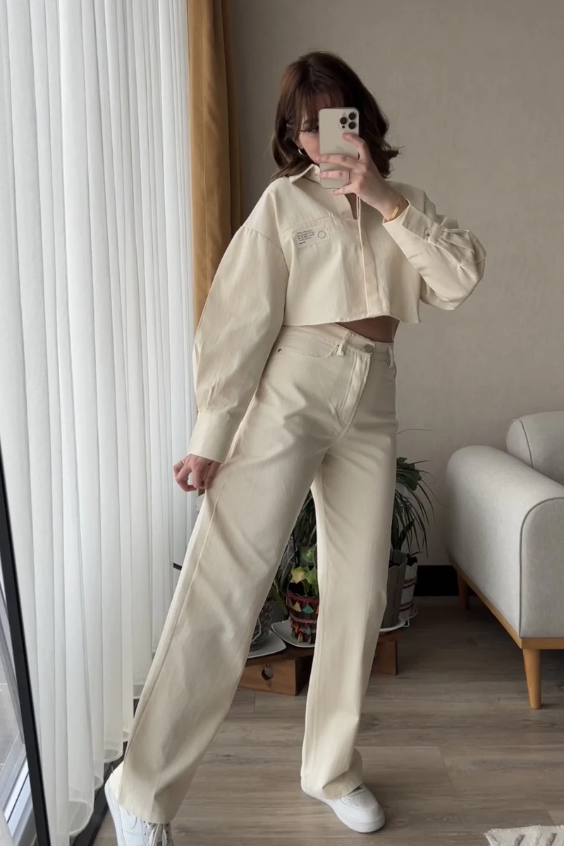 Gabardin Krem Pantolon