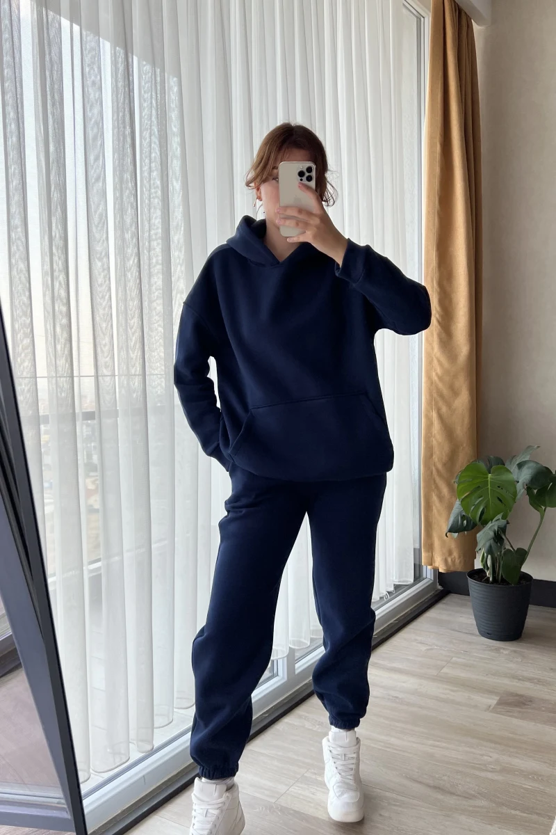 Galia Kapüşonlu 3 İplik Eşofman Takımı Lacivert