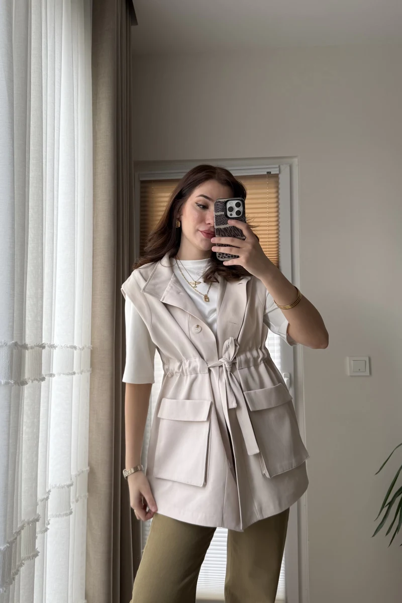 Gamardin Büyük Cepli Yelek - Taş