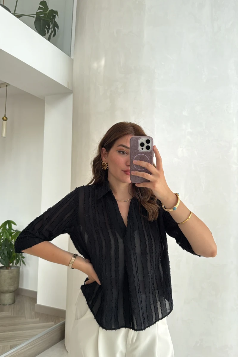 Geona Püskül Detay Bluz - Siyah - Kod: 2319