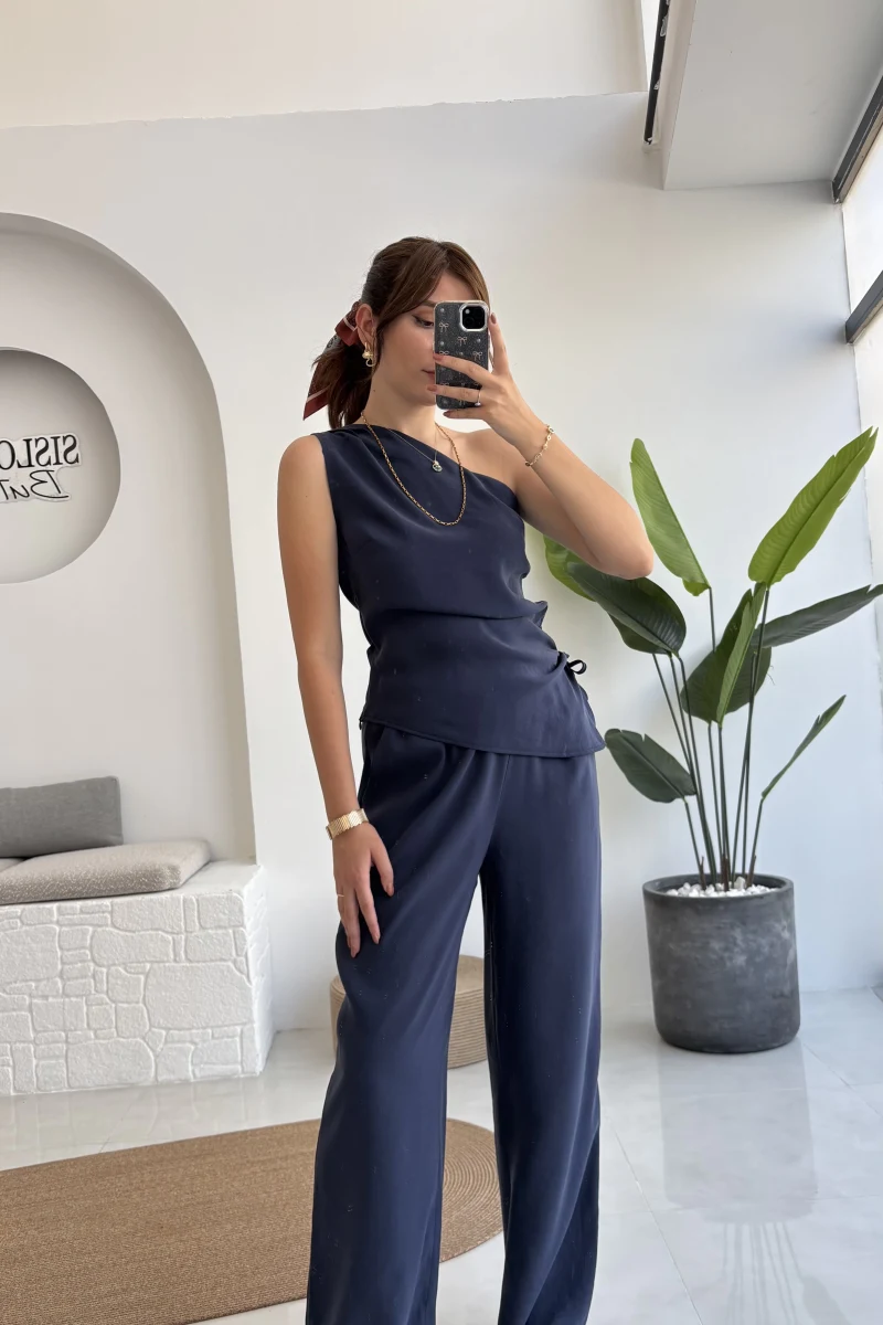 Gilda Tek Omuz Asimetrik Kesim Takım - Lacivert