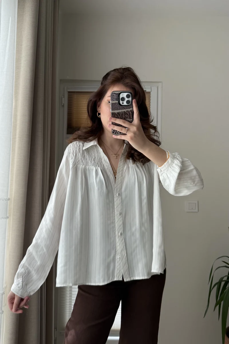 Gipe Detay Işıltı Gömlek - Gümüş Siyah - 2062