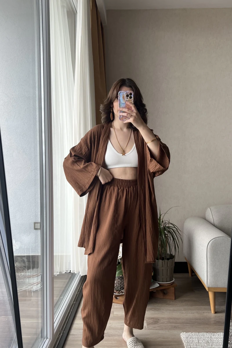 Gofre Kimona Takım Acı Kahve