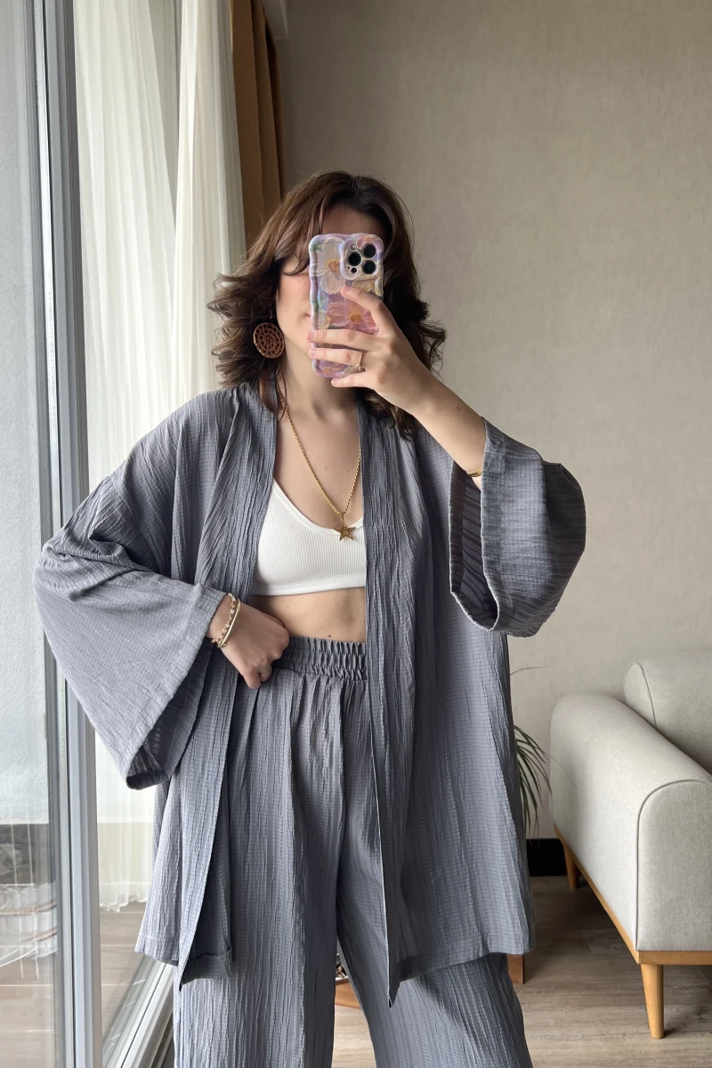 Gofre Kimona Takım Antrasit