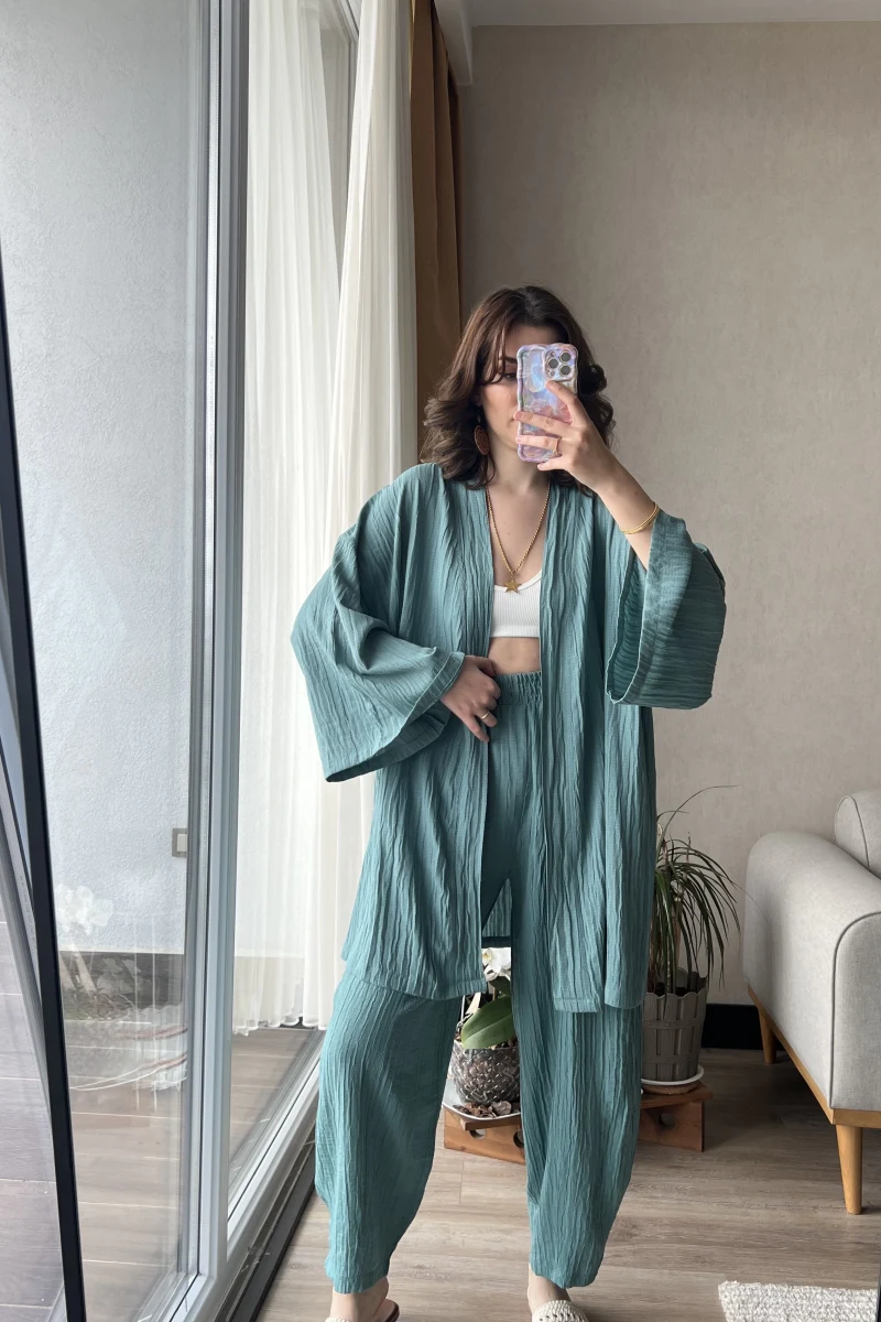 Gofre Kimona Takım Su Yeşili