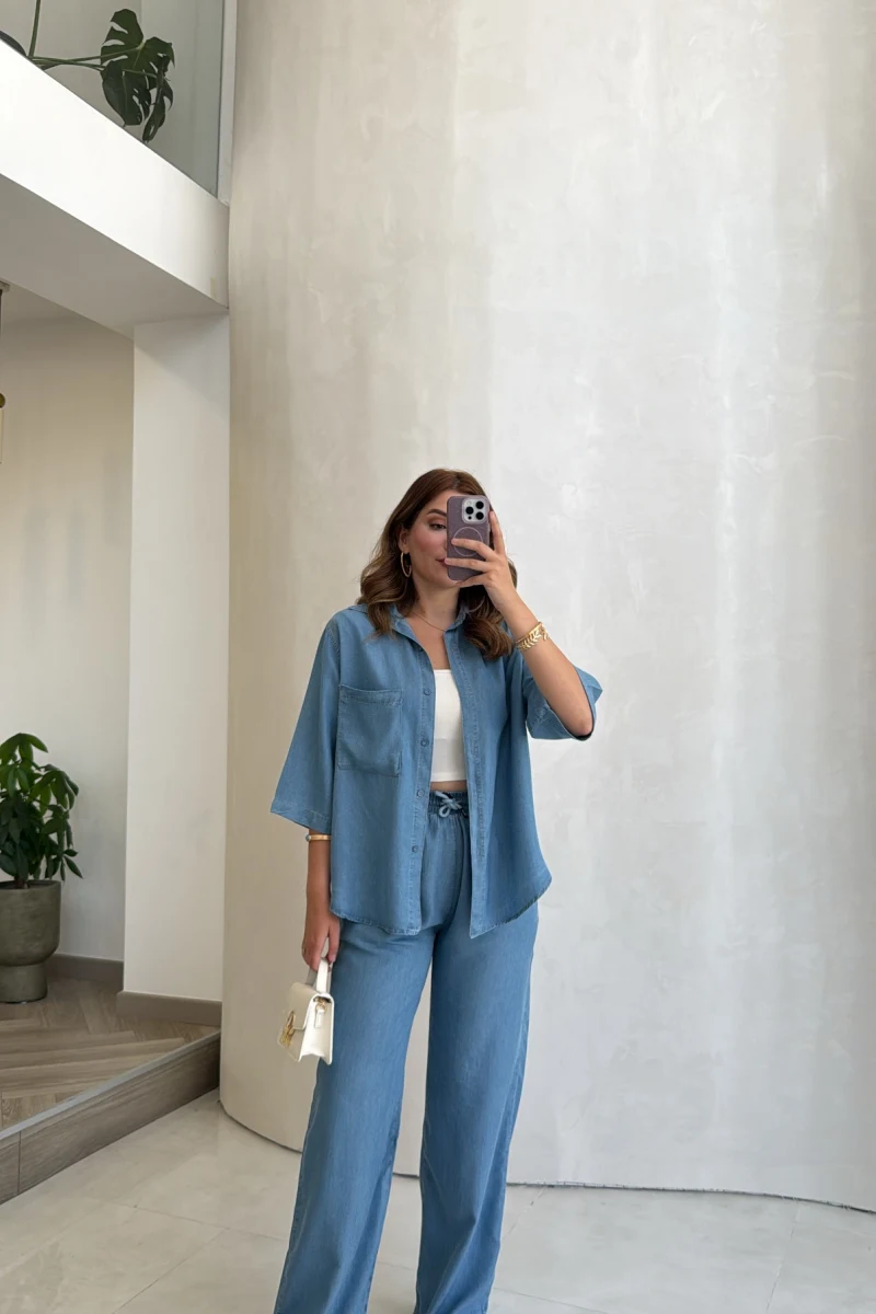 Goldie Denim Gömlek Pantolon Takım - Açık Mavi - Kod: 0926