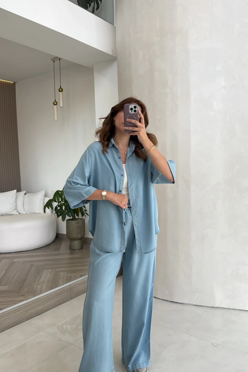 Goldie Denim Gömlek Pantolon Takım - Buz Mavi - Kod: 0926