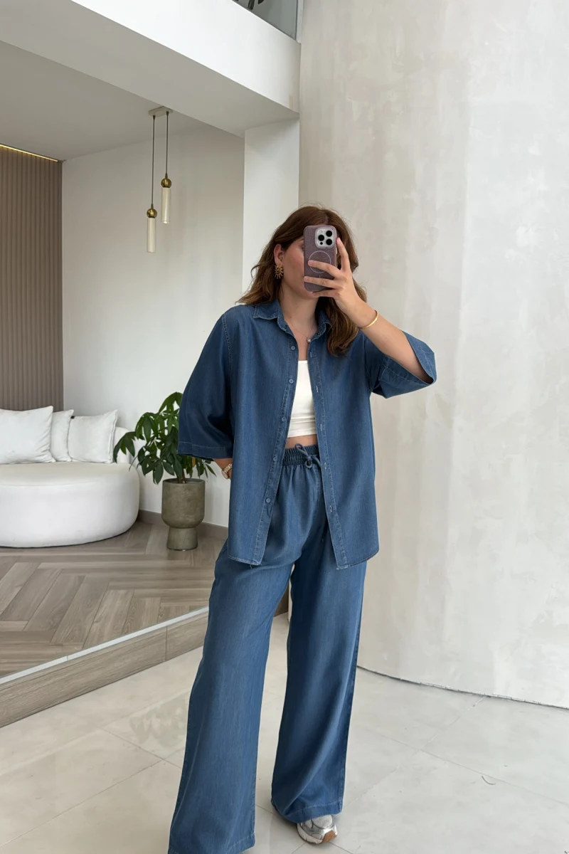 Goldie Denim Gömlek Pantolon Takım - Koyu Mavi - Kod: 0926