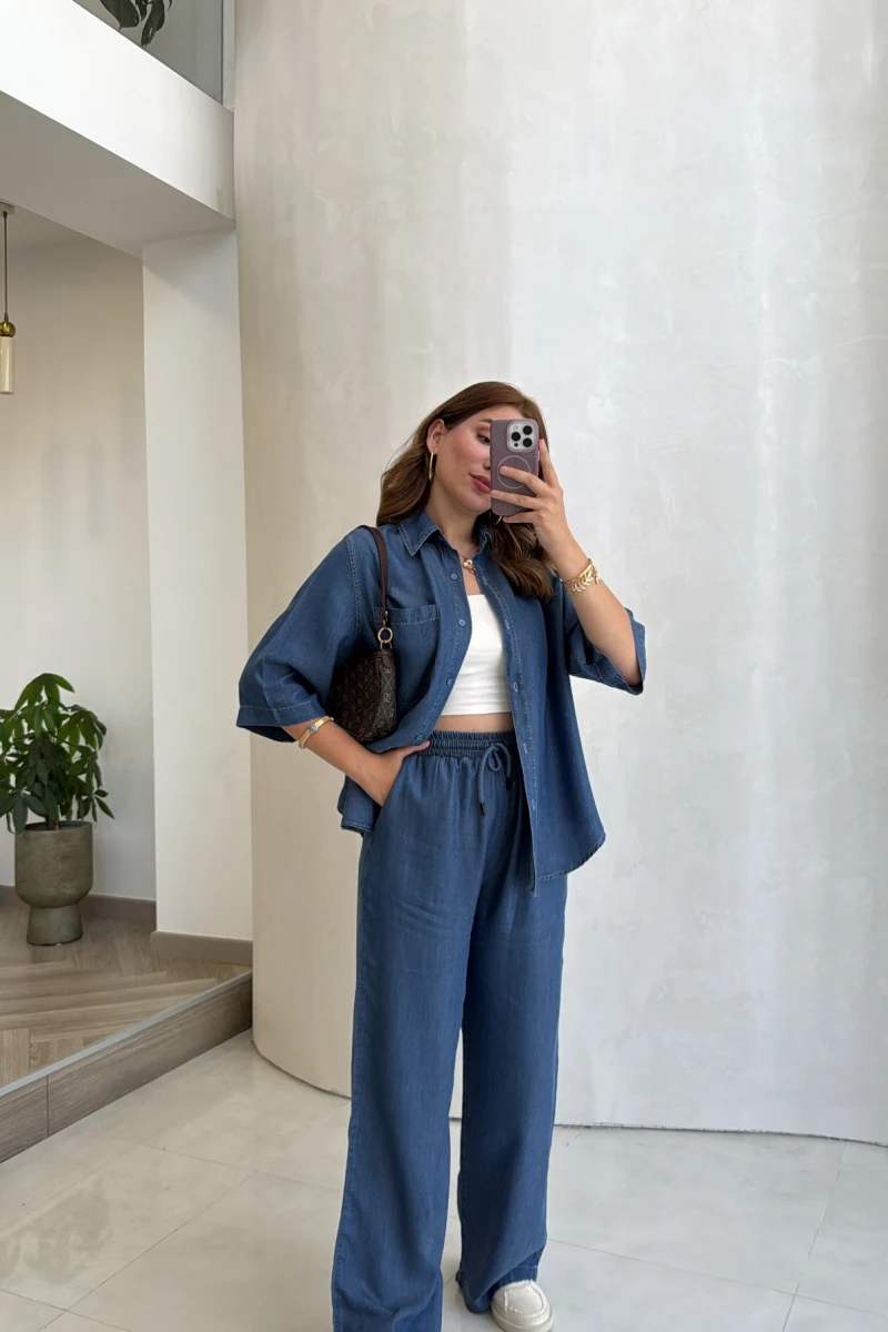 Goldie Denim Gömlek Pantolon Takım - Koyu Mavi - Kod: 0926