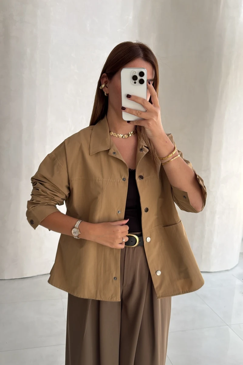 Gömlek Detay Ceket - Camel - Kod: 7063