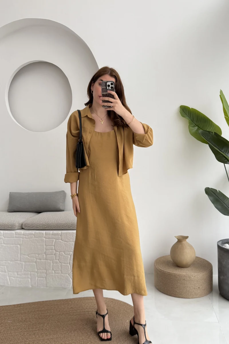 Askılı Gömlek Elbise Takım - 51153 - Safran