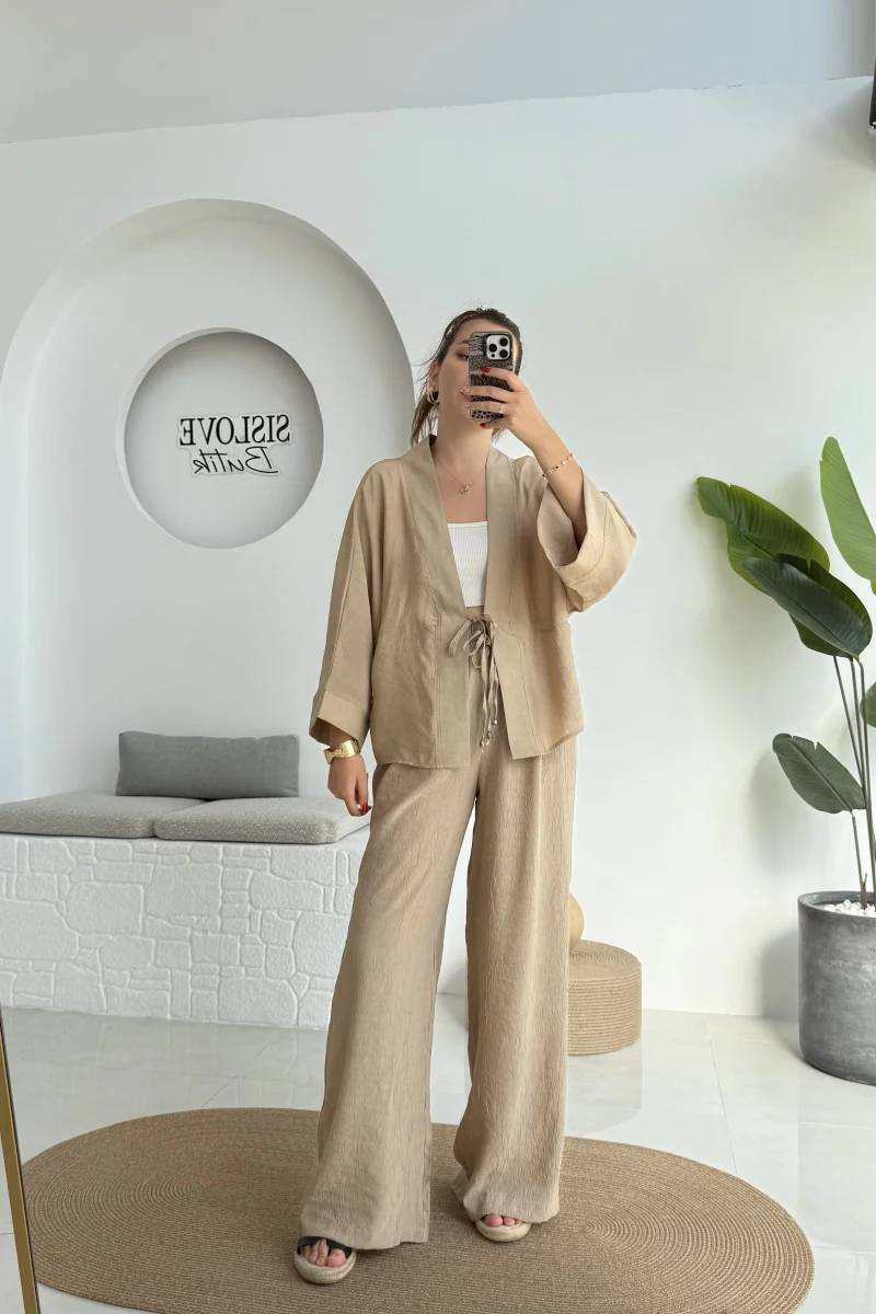 Grape Kimono Takım - Vizon - 8002