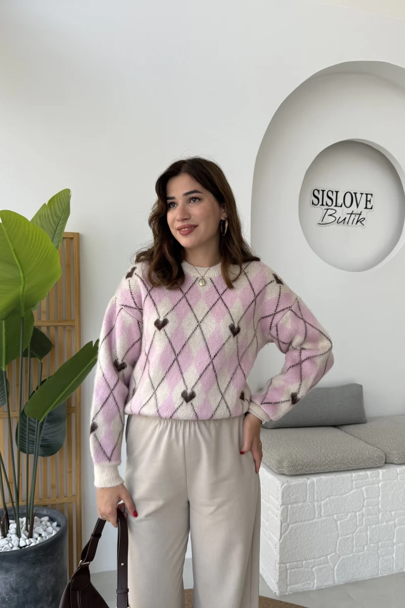 Gretta Kalp Detaylı Baklavalı Triko Kazak - Taş Pudra - Kod: 9032