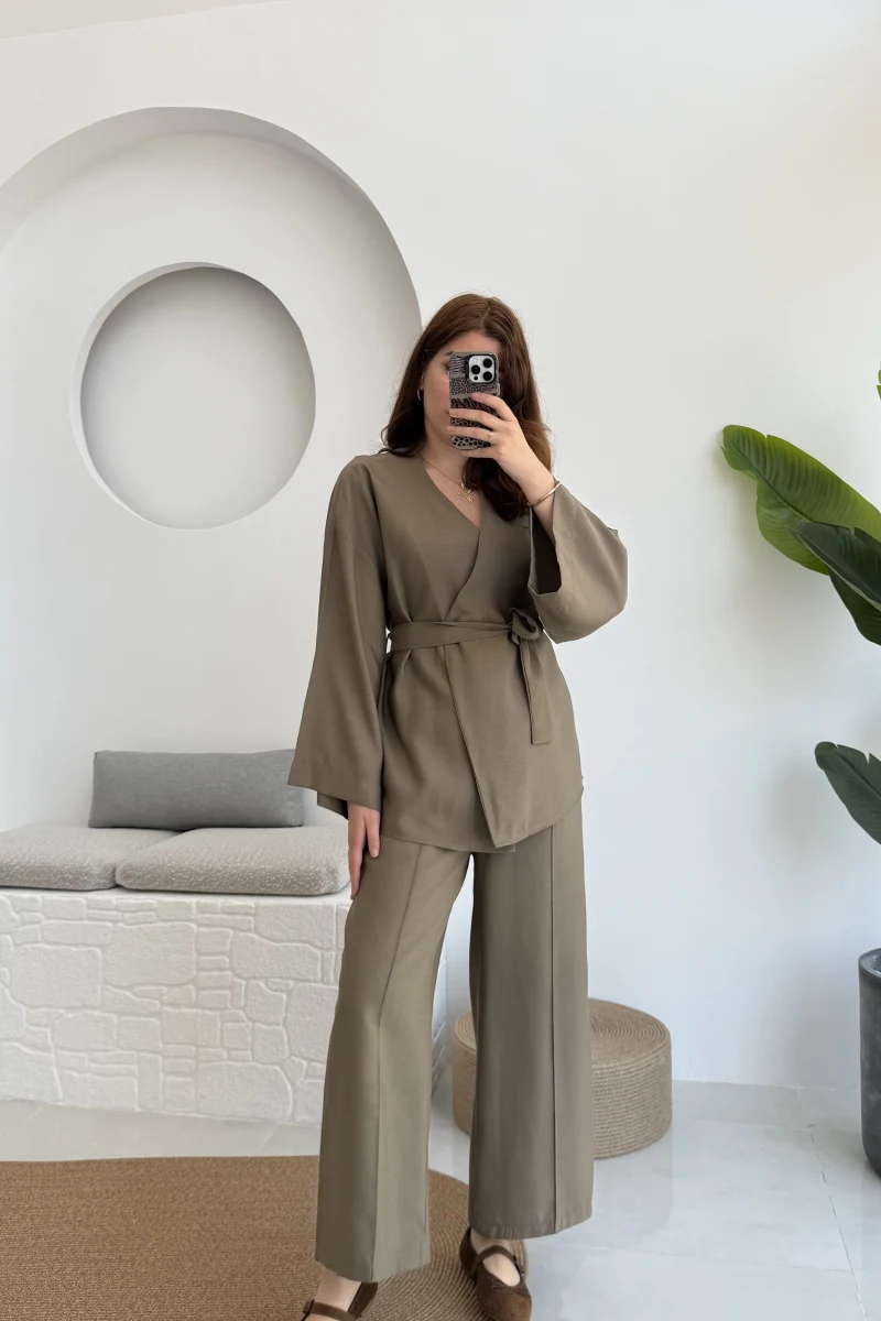 Gues Bağlamalı Kimono Takım Haki